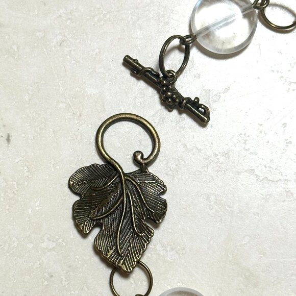 2/20, Natural Clear Quartz Bracelet, Genuine Gemstone + Bronze Grape Leaf - Picture 2 of 14